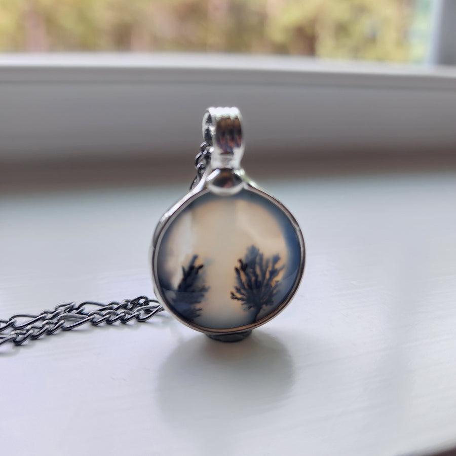 SOLD - Small Round Dendrite Gemstone Pendant Necklace for Women