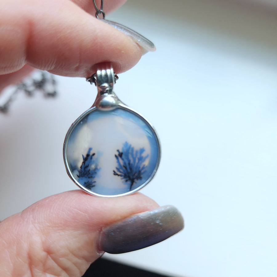 SOLD - Small Round Dendrite Gemstone Pendant Necklace for Women