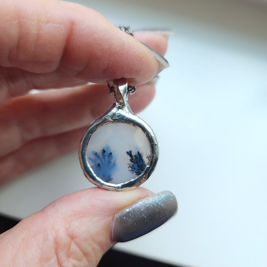 SOLD - Small Round Dendrite Gemstone Pendant Necklace for Women