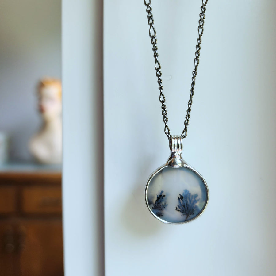 SOLD - Small Round Dendrite Gemstone Pendant Necklace for Women