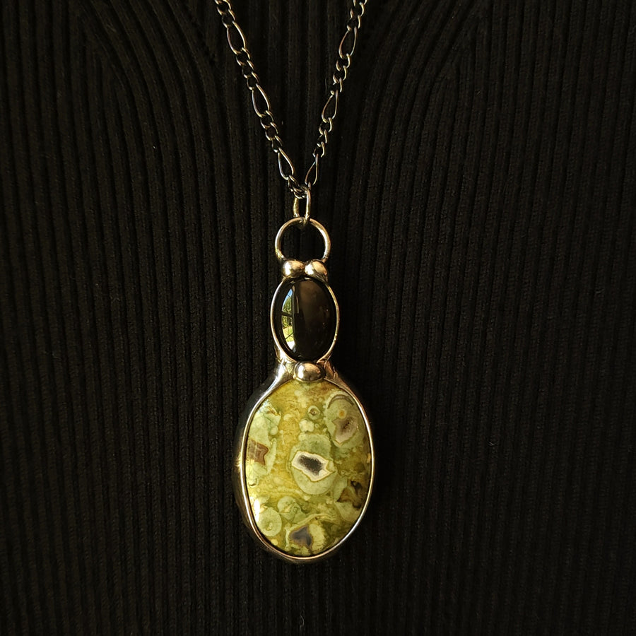 Large Green Sea Sediment Jasper Pendant with Black Onyx