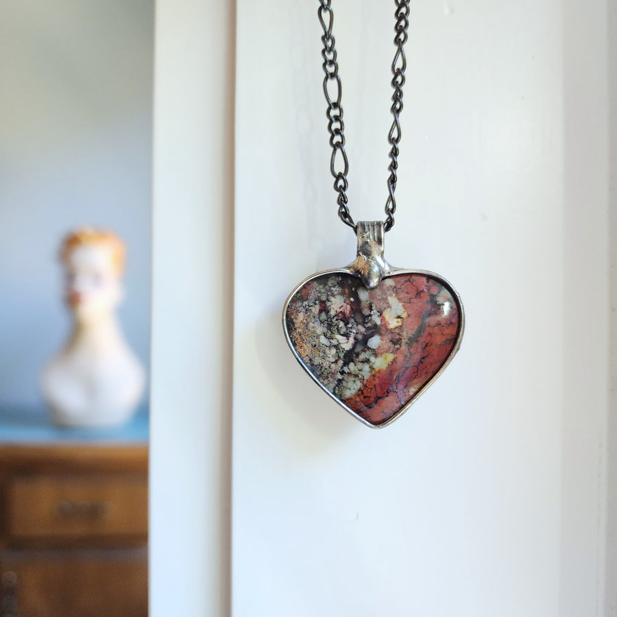 Moss Agate Heart Pendant Necklace for Women