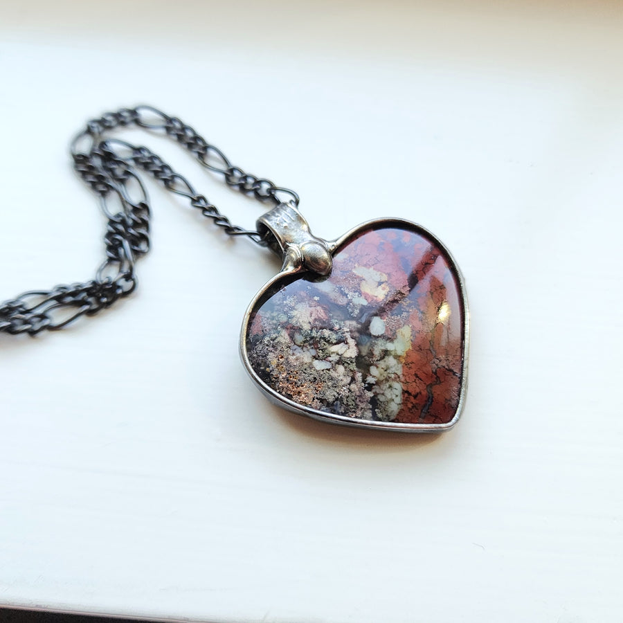 Moss Agate Heart Pendant Necklace for Women