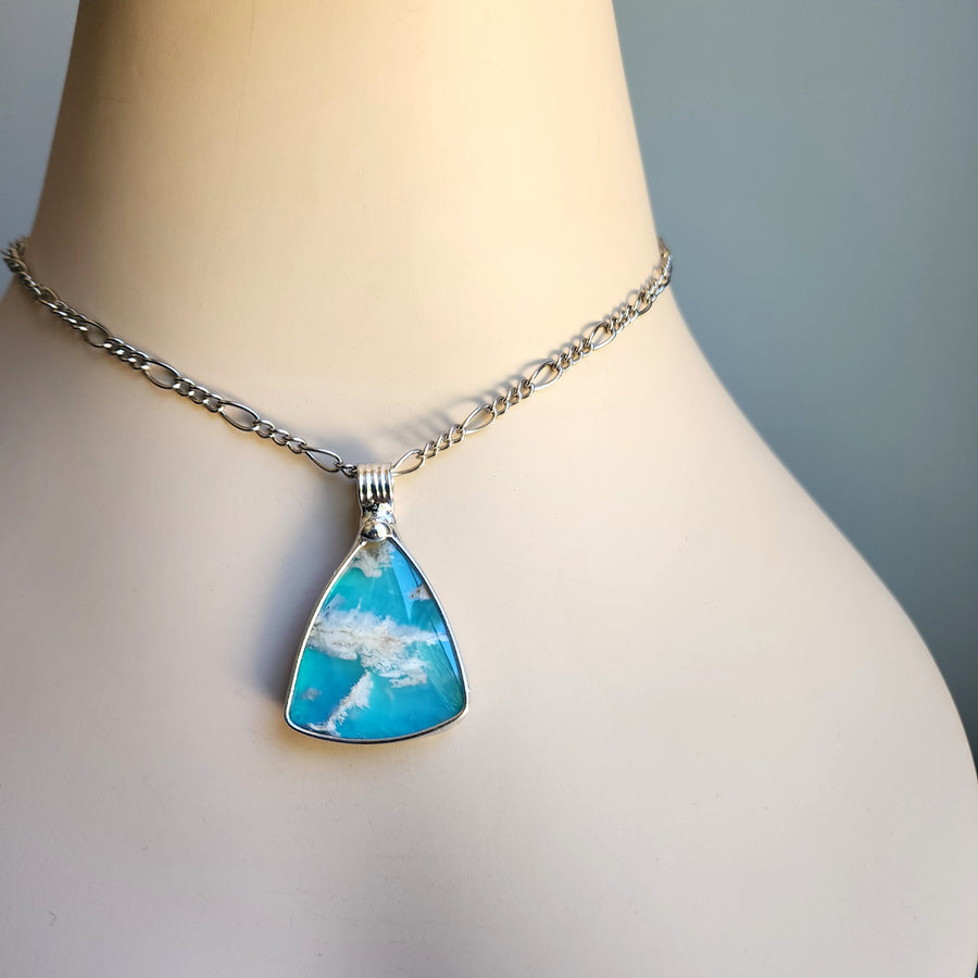 SOLD - Triangle Pendant, Sky Blue Clouds Agate Doublet