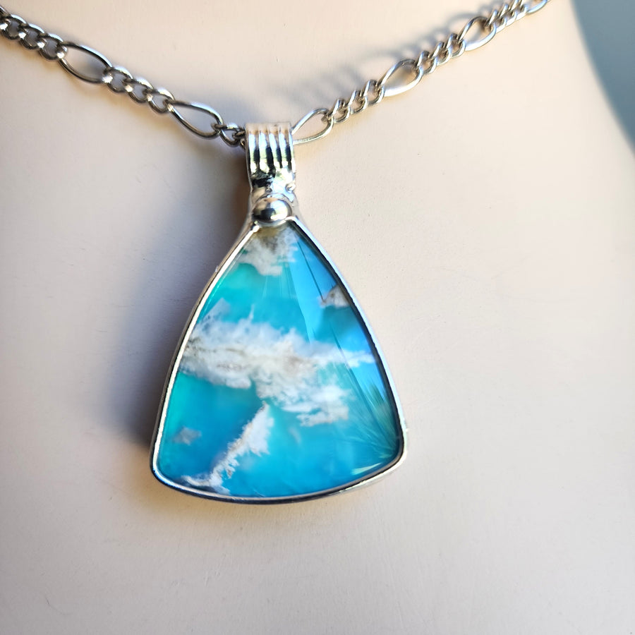 SOLD - Triangle Pendant, Sky Blue Clouds Agate Doublet