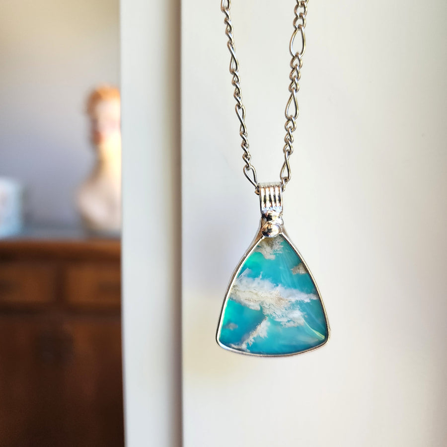 SOLD - Triangle Pendant, Sky Blue Clouds Agate Doublet