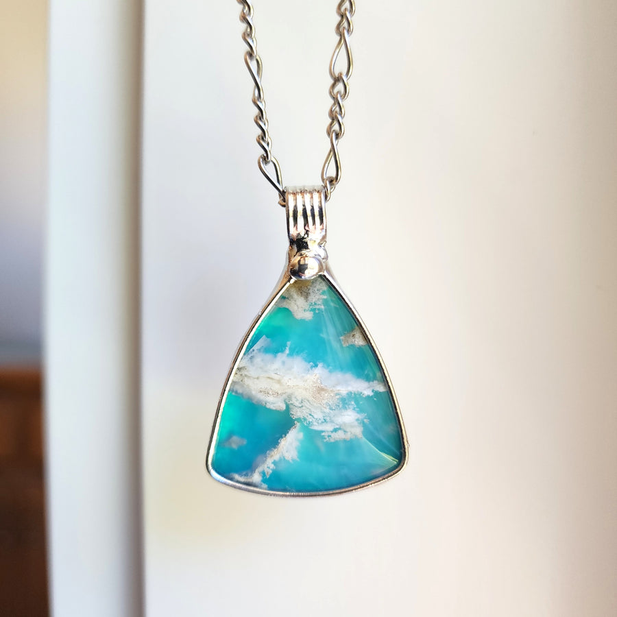 SOLD - Triangle Pendant, Sky Blue Clouds Agate Doublet