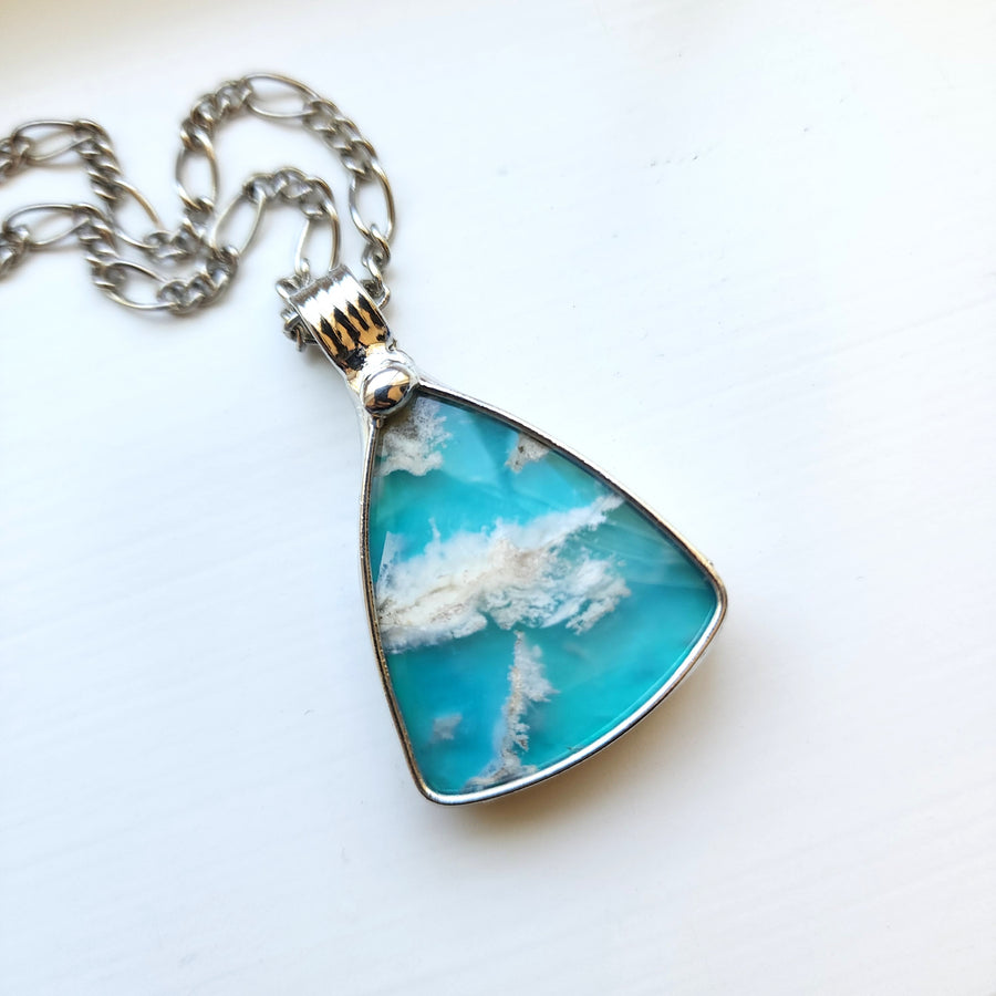 SOLD - Triangle Pendant, Sky Blue Clouds Agate Doublet