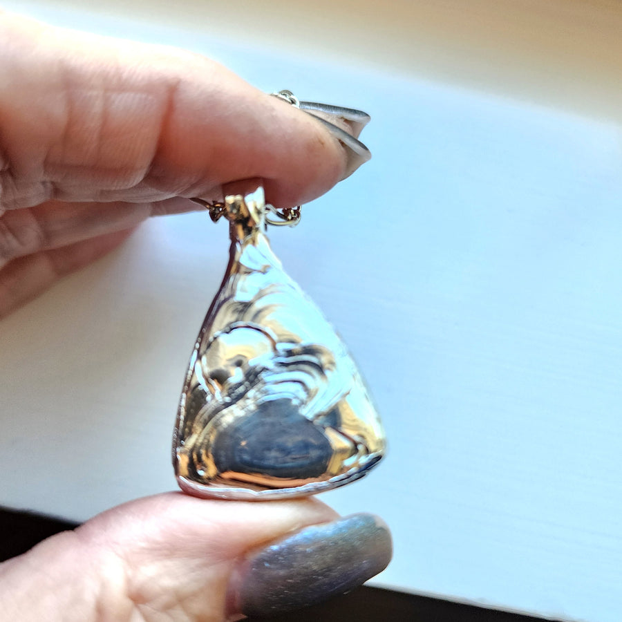 SOLD - Triangle Pendant, Sky Blue Clouds Agate Doublet