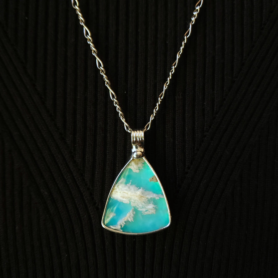 SOLD - Triangle Pendant, Sky Blue Clouds Agate Doublet