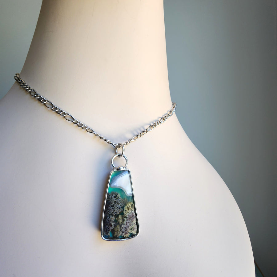 Moss Agate Doublet, Landscape Pendant Necklace