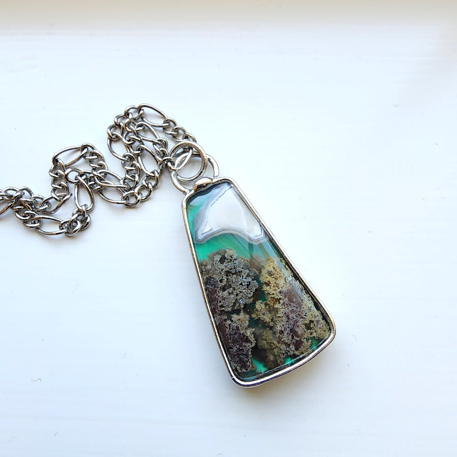 Moss Agate Doublet, Landscape Pendant Necklace