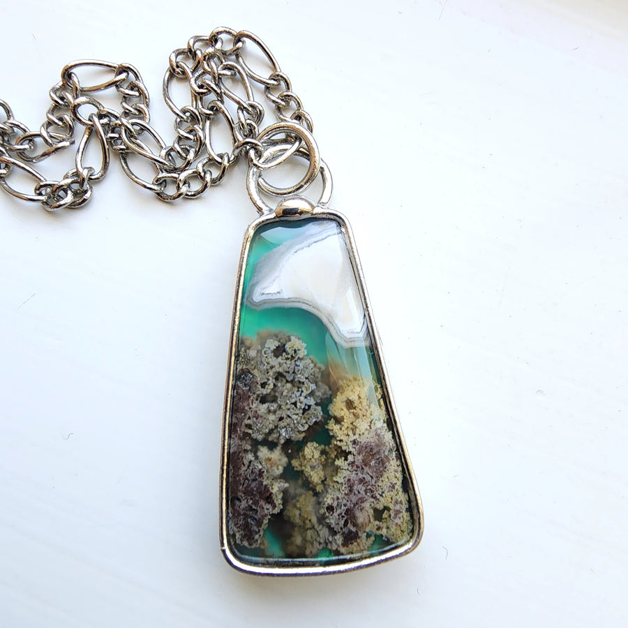 Moss Agate Doublet, Landscape Pendant Necklace