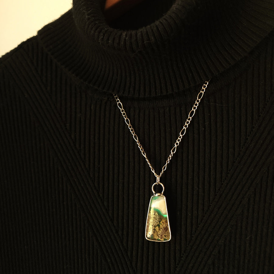 Moss Agate Doublet, Landscape Pendant Necklace