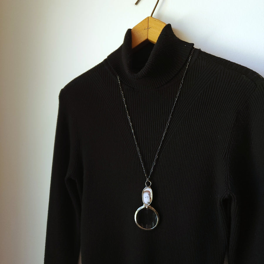 Magnifying Glass Necklace, Dendrite Gemstone Inset