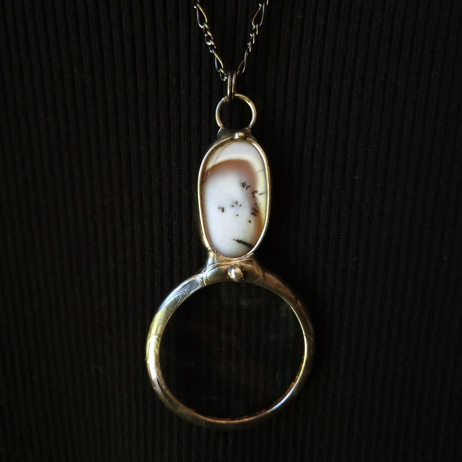 Magnifying Glass Necklace, Dendrite Gemstone Inset