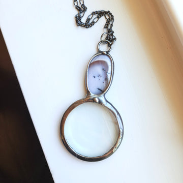 Magnifying Glass Necklace, Dendrite Gemstone Inset