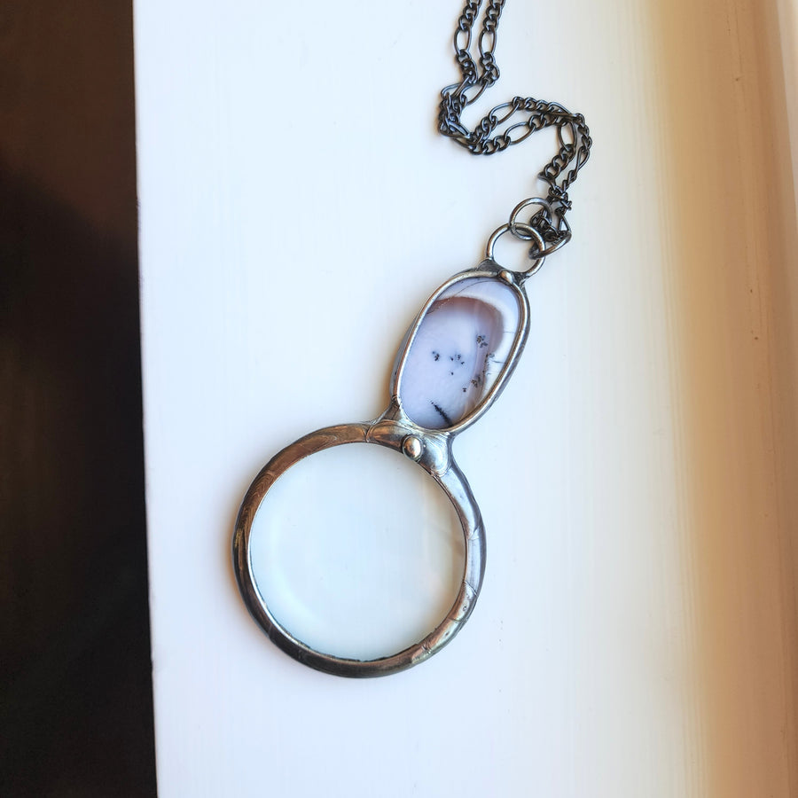 Magnifying Glass Necklace, Dendrite Gemstone Inset
