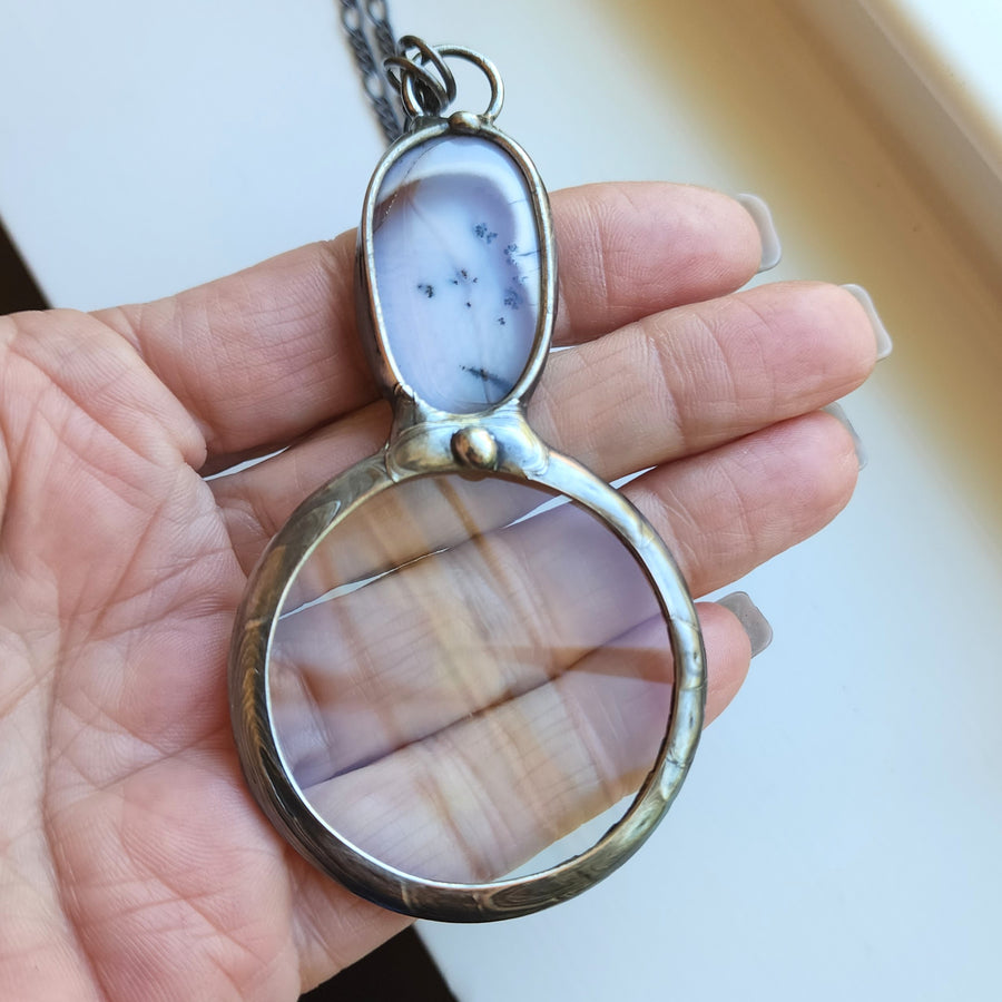 Magnifying Glass Necklace, Dendrite Gemstone Inset