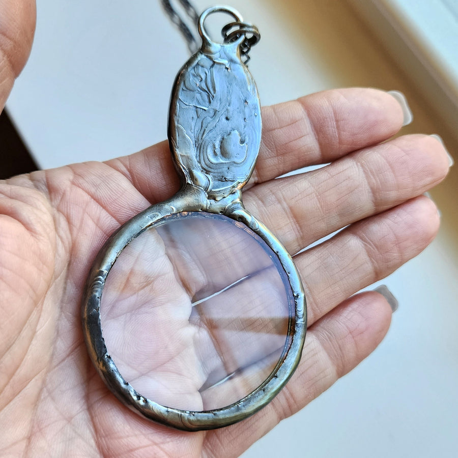 Magnifying Glass Necklace, Dendrite Gemstone Inset