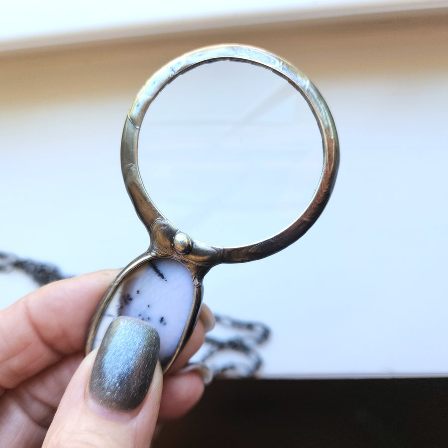 Magnifying Glass Necklace, Dendrite Gemstone Inset