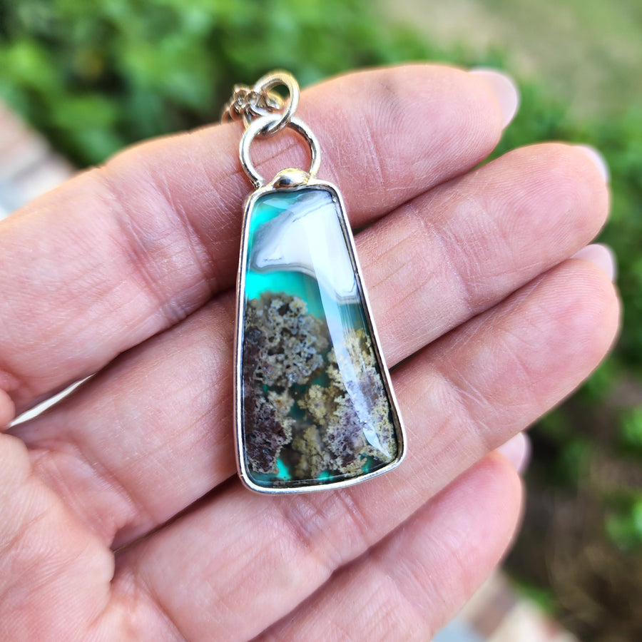 Moss Agate Doublet, Landscape Pendant Necklace