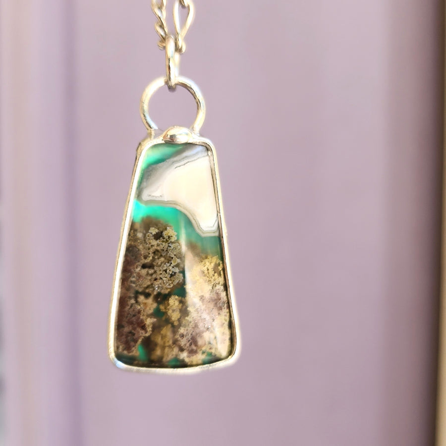 Moss Agate Doublet, Landscape Pendant Necklace