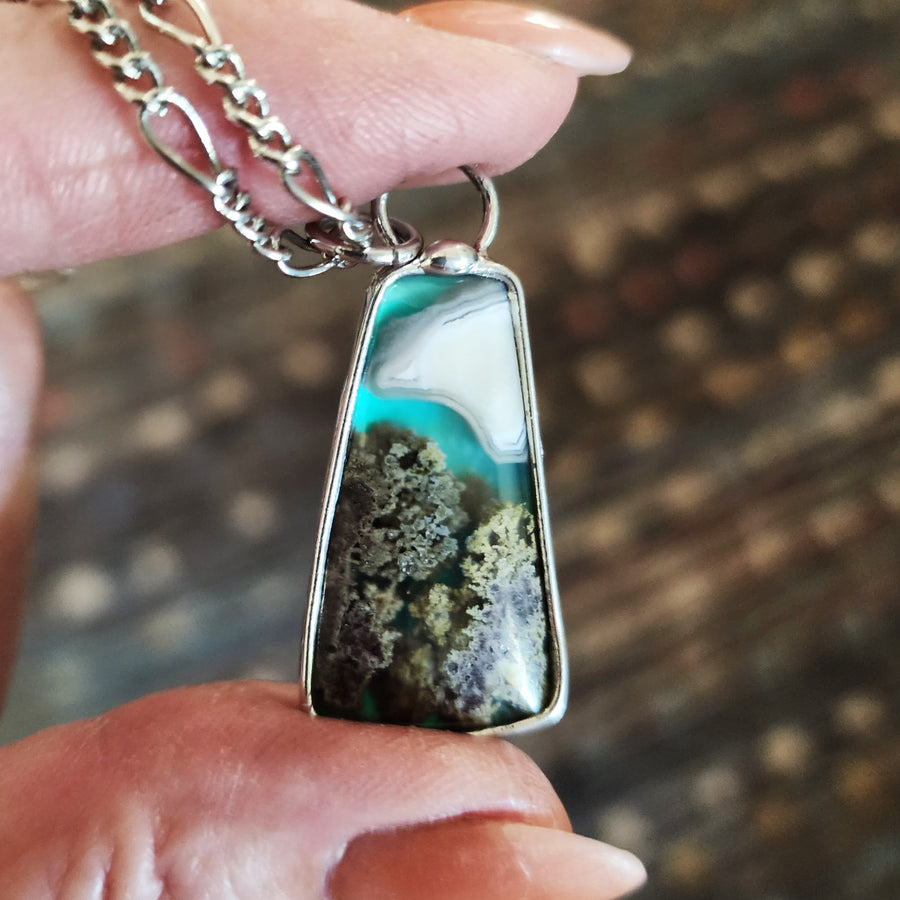 Moss Agate Doublet, Landscape Pendant Necklace