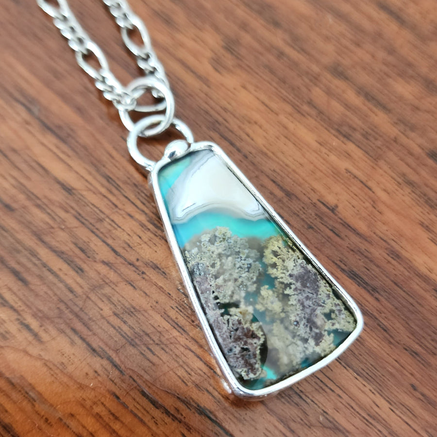Moss Agate Doublet, Landscape Pendant Necklace