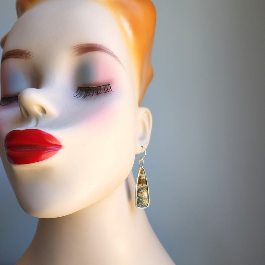 Ocean Jasper Earrings, Hand Formed Sterling Silver Ear Wires