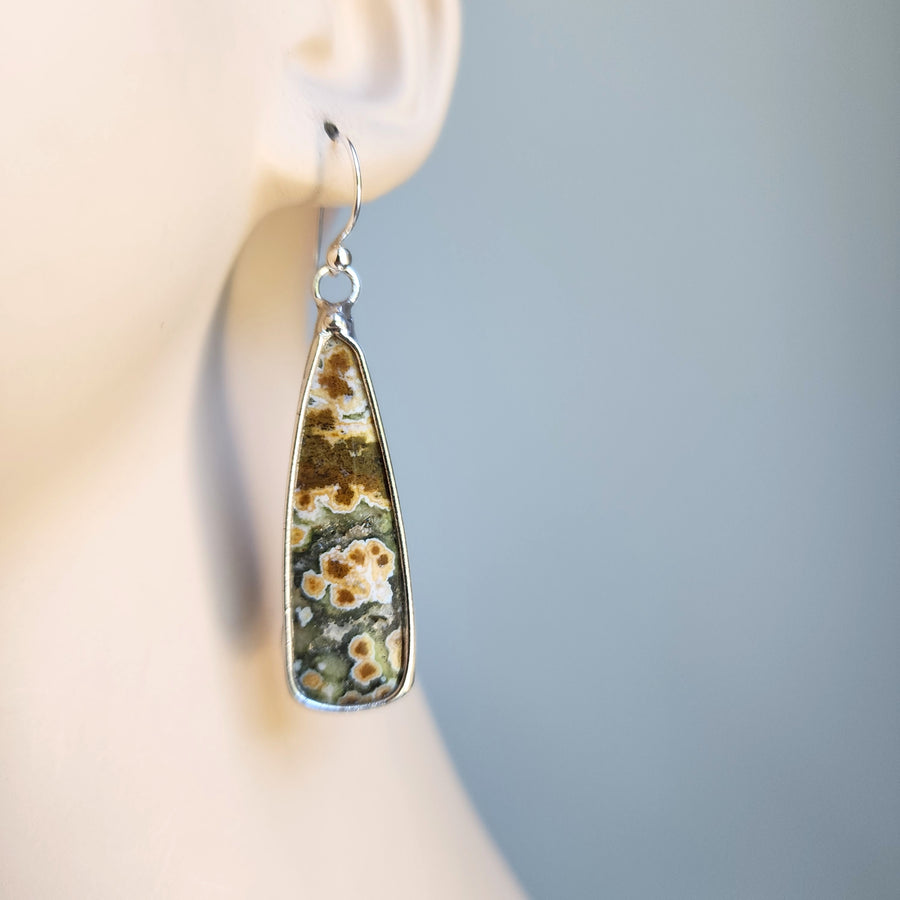 Ocean Jasper Earrings, Hand Formed Sterling Silver Ear Wires