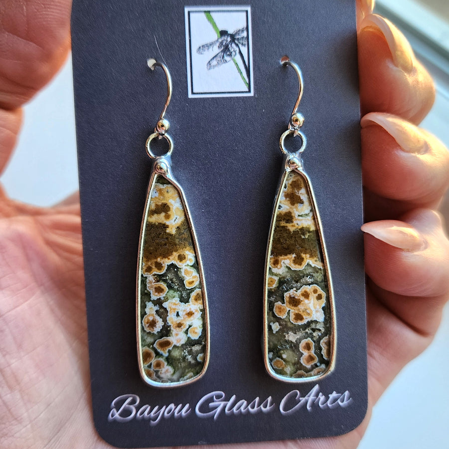 Ocean Jasper Earrings, Hand Formed Sterling Silver Ear Wires