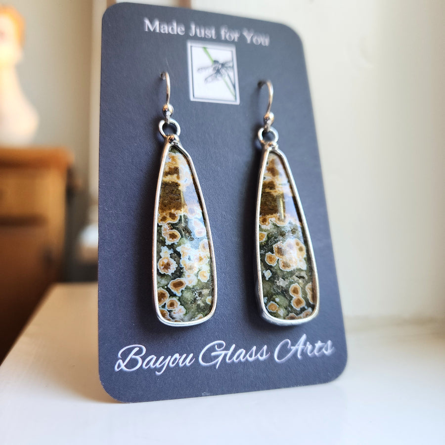 Ocean Jasper Earrings, Hand Formed Sterling Silver Ear Wires