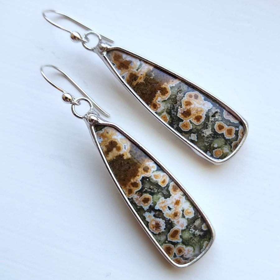 Ocean Jasper Earrings, Hand Formed Sterling Silver Ear Wires