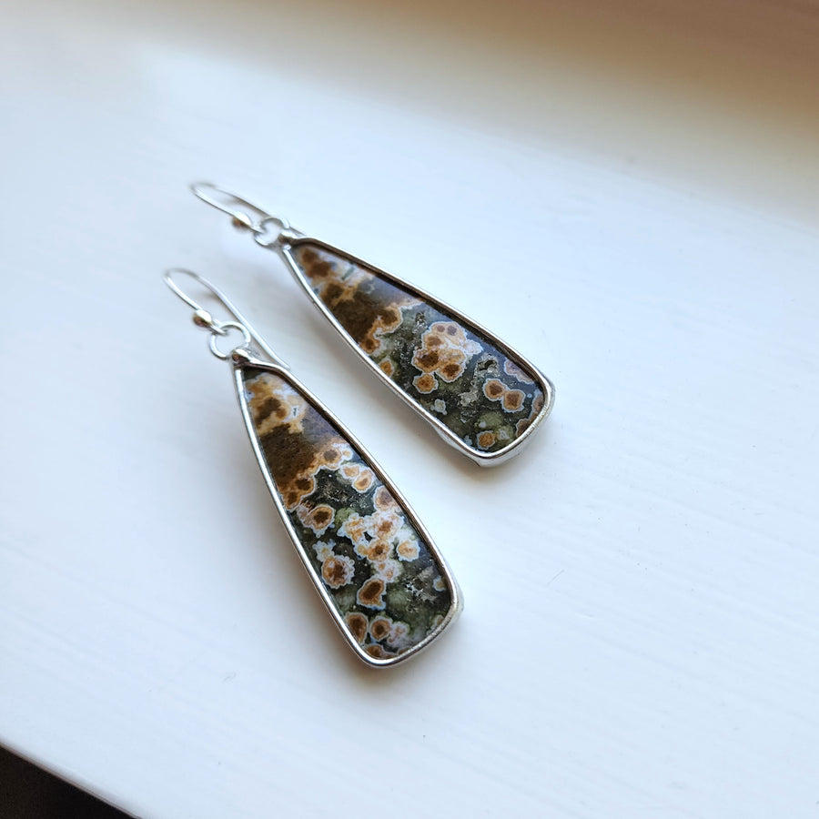 Ocean Jasper Earrings, Hand Formed Sterling Silver Ear Wires