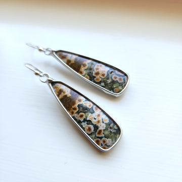 Ocean Jasper Earrings, Hand Formed Sterling Silver Ear Wires
