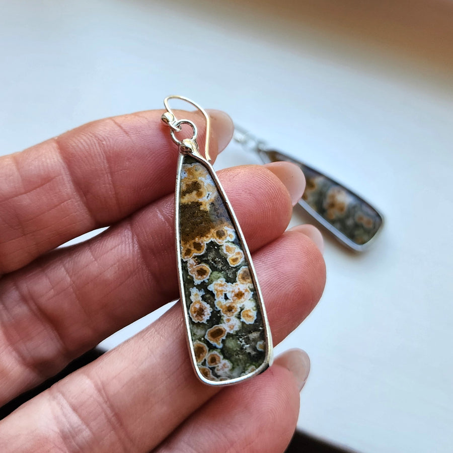 Ocean Jasper Earrings, Hand Formed Sterling Silver Ear Wires