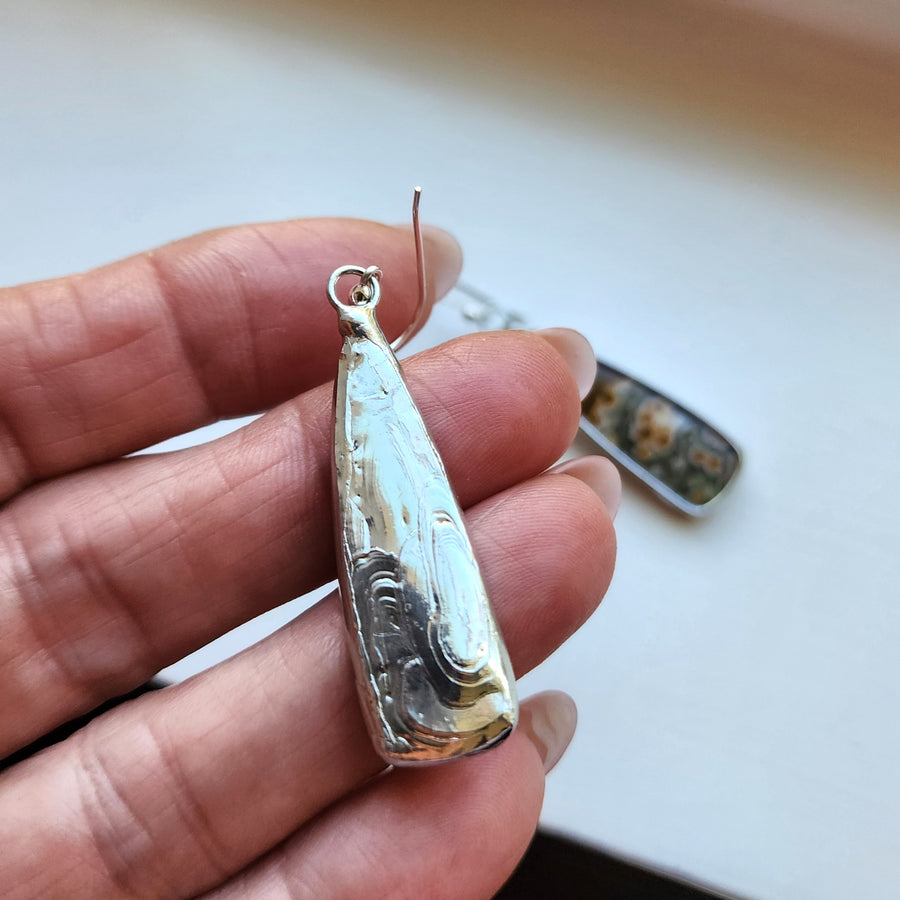 Ocean Jasper Earrings, Hand Formed Sterling Silver Ear Wires