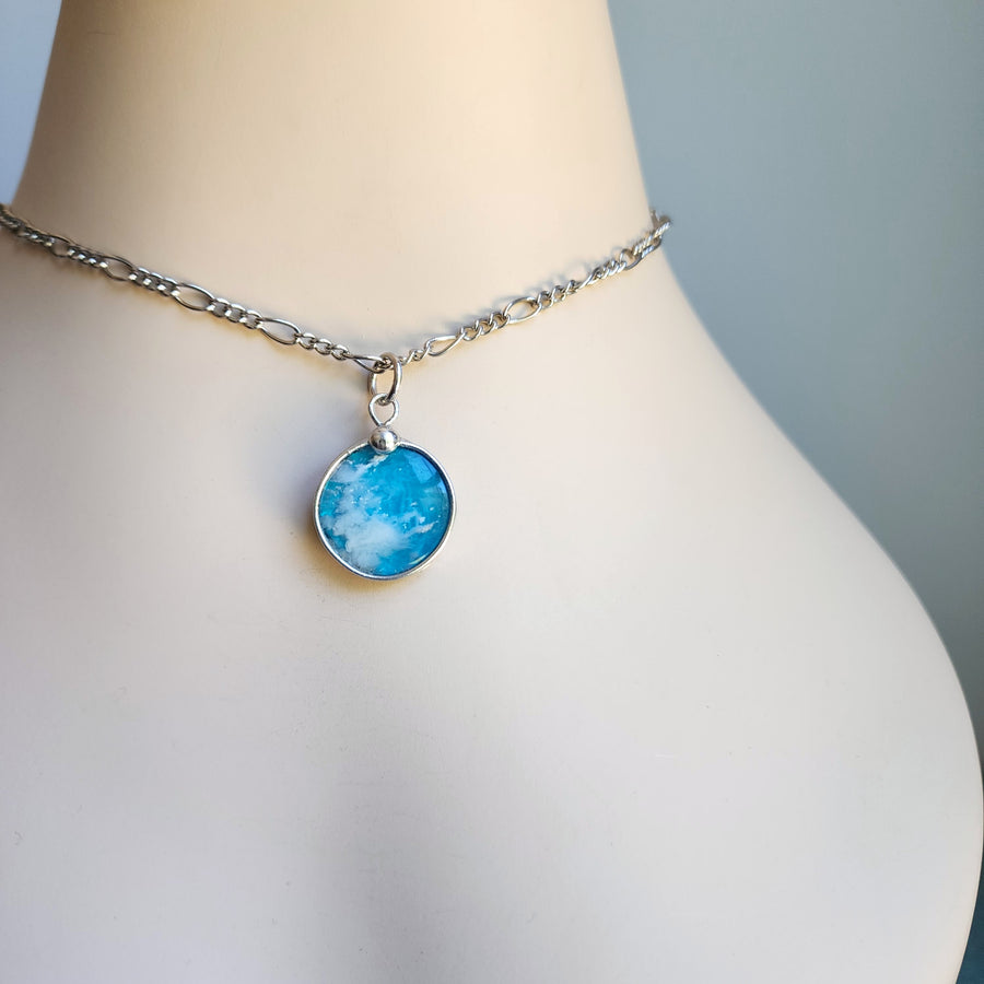 Clouds in the Sky Pendant Necklace, Small Round Agate Doublet