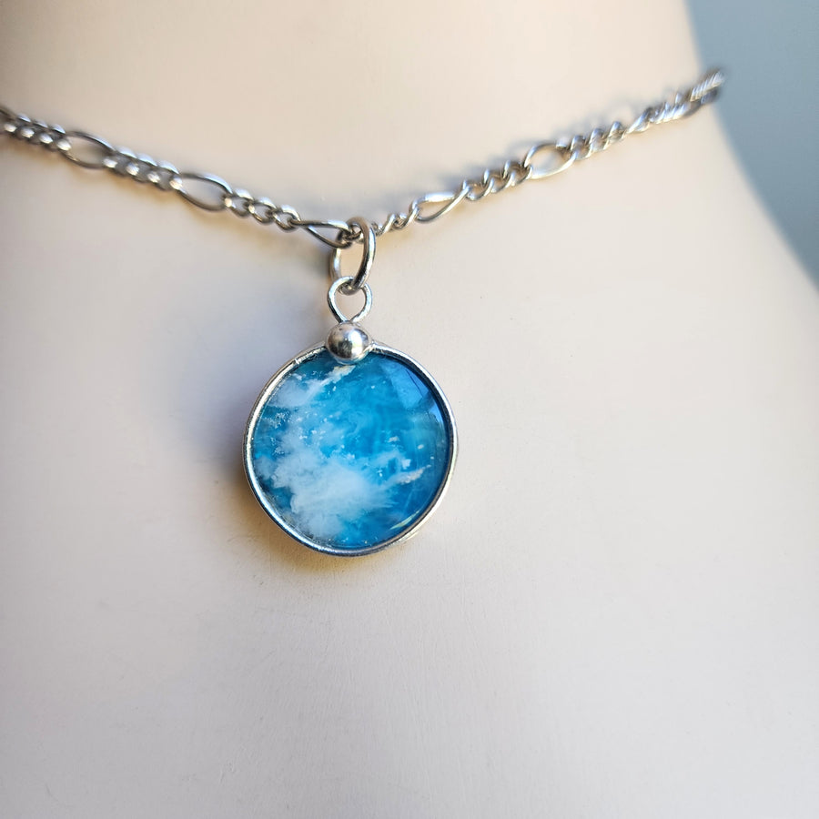Clouds in the Sky Pendant Necklace, Small Round Agate Doublet