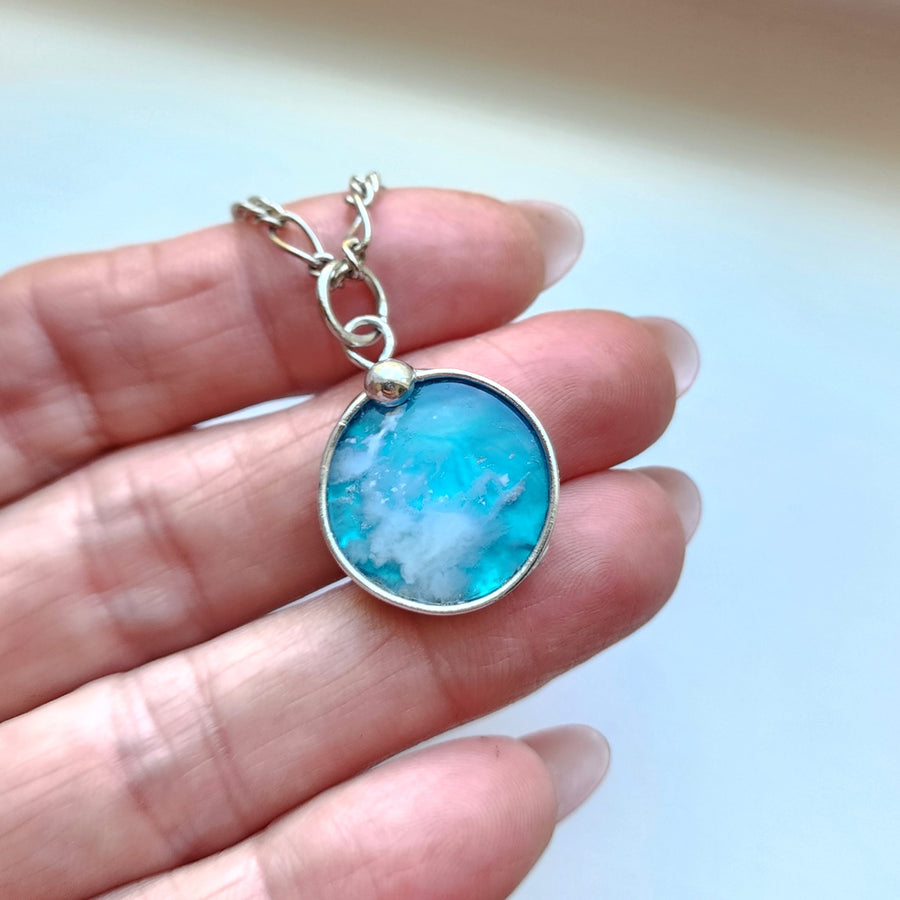 Clouds in the Sky Pendant Necklace, Small Round Agate Doublet