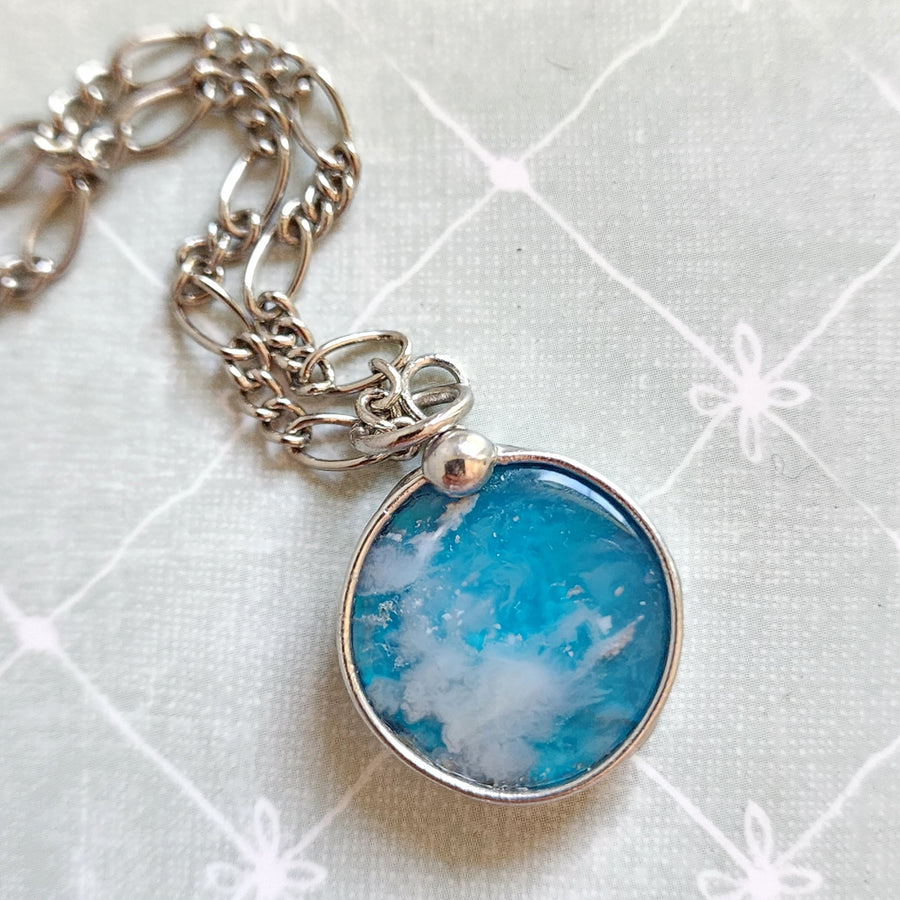 Clouds in the Sky Pendant Necklace, Small Round Agate Doublet
