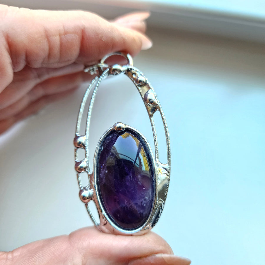 SOLD - Large Polished Amethyst Pendant Necklace for Women