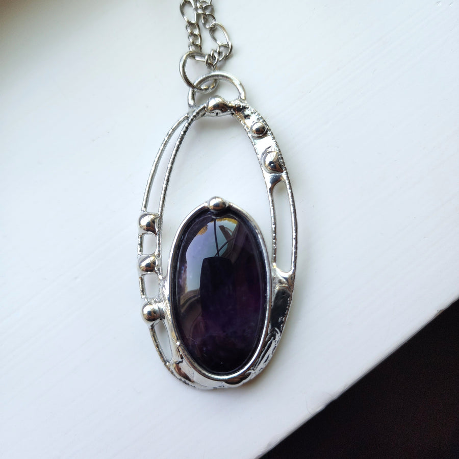 SOLD - Large Polished Amethyst Pendant Necklace for Women