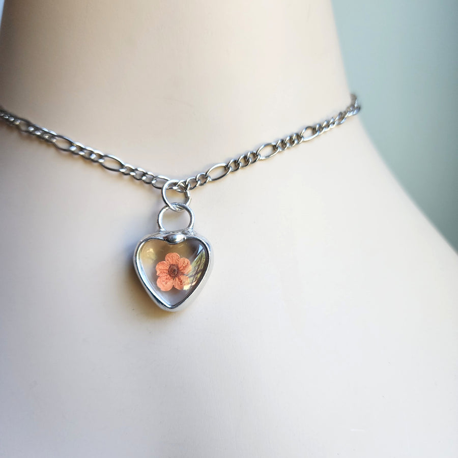 Pressed Flower Pendant Necklace, A Little Heart for Her