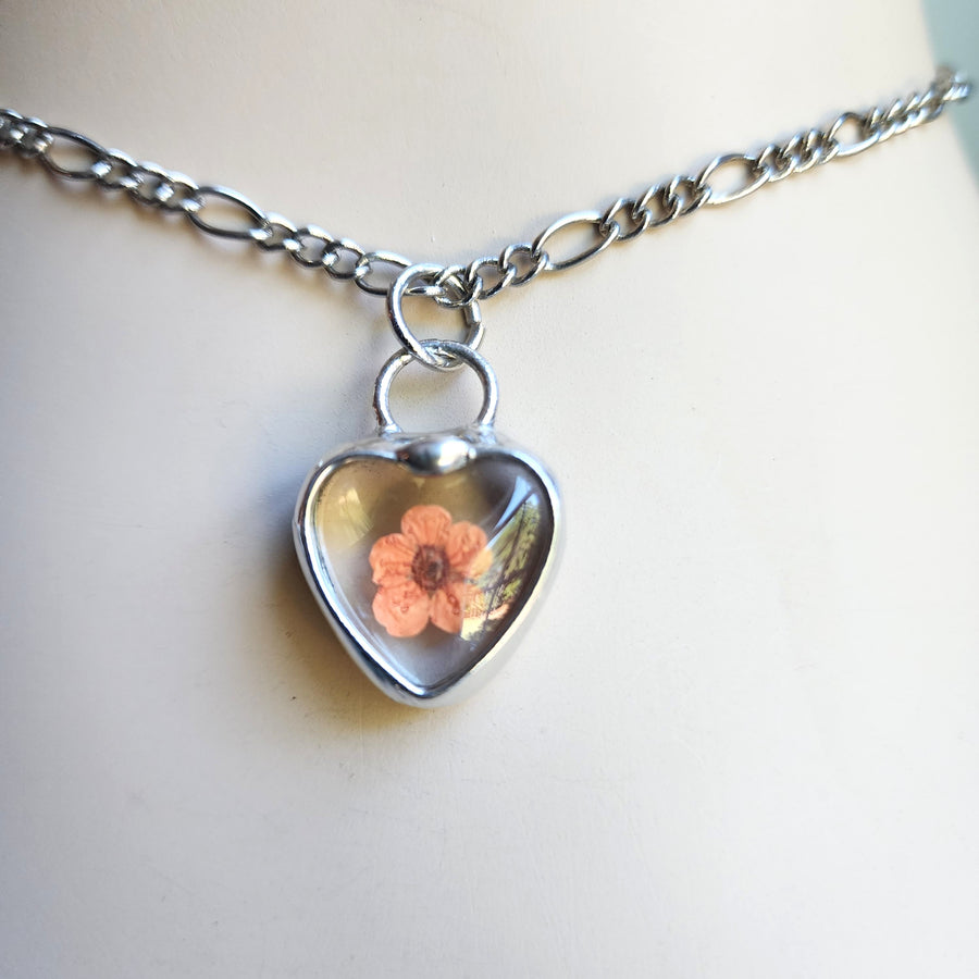 Pressed Flower Pendant Necklace, A Little Heart for Her