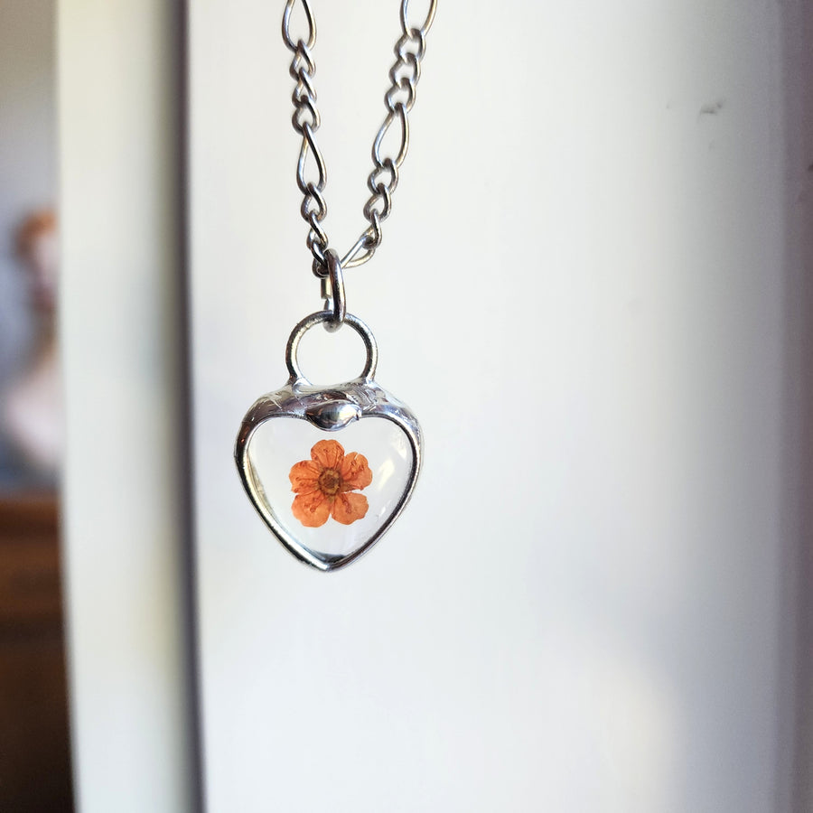 Pressed Flower Pendant Necklace, A Little Heart for Her