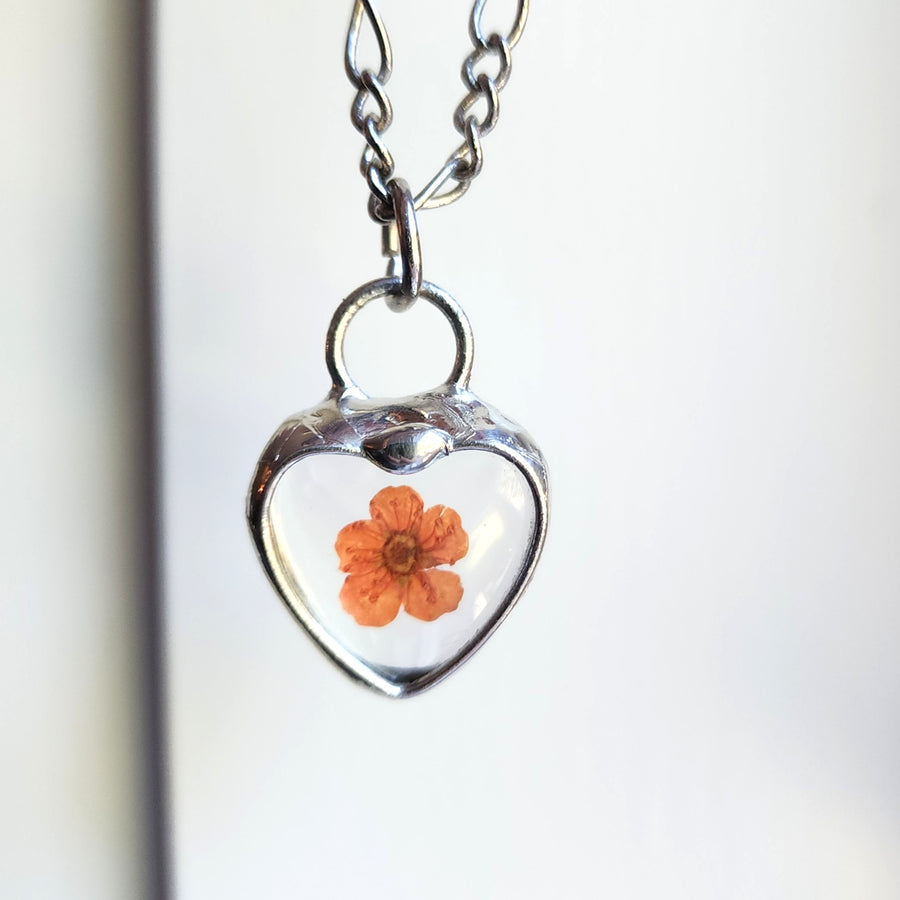 Pressed Flower Pendant Necklace, A Little Heart for Her