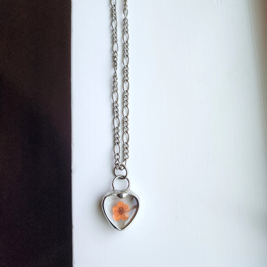 Pressed Flower Pendant Necklace, A Little Heart for Her