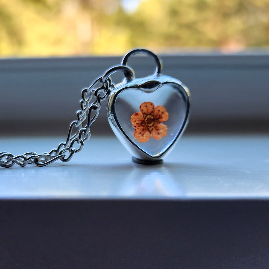 Pressed Flower Pendant Necklace, A Little Heart for Her